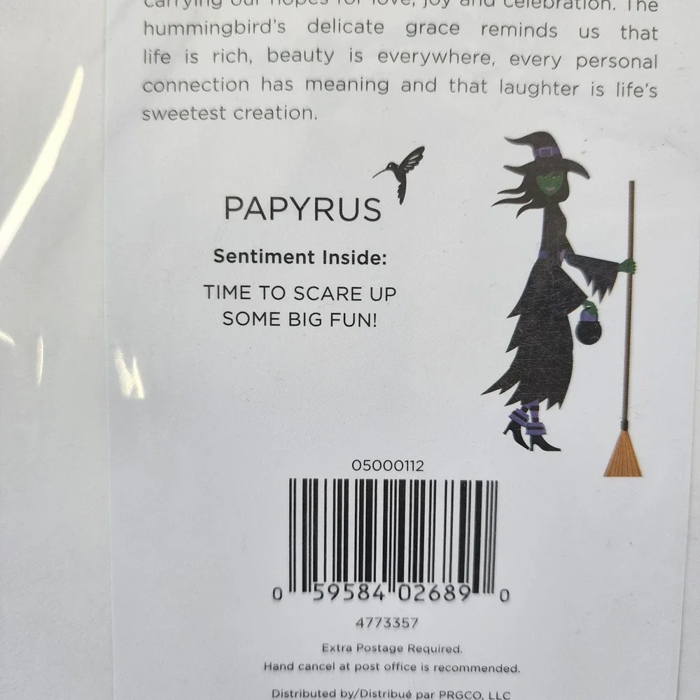 Papyrus Halloween Greeting Card Poseable Green Witch Broomstick Foil Details